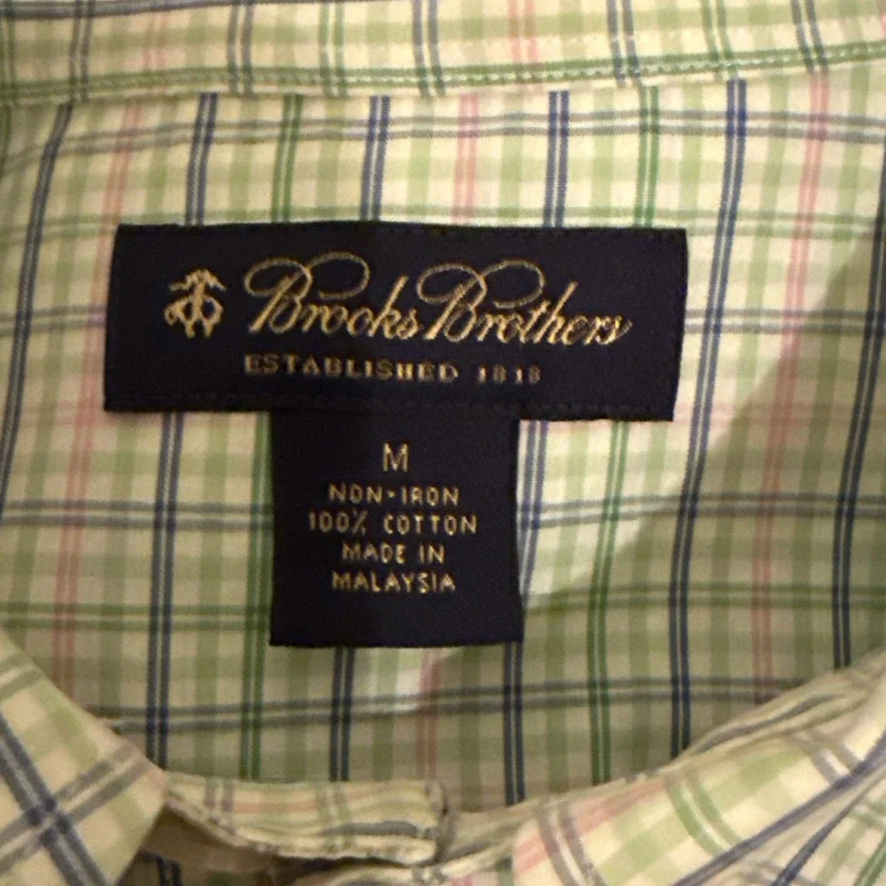 Brooks Brothers Shirt‎ Men's Medium Multicolor Plaid Non-Iron 100% Cotton Preppy